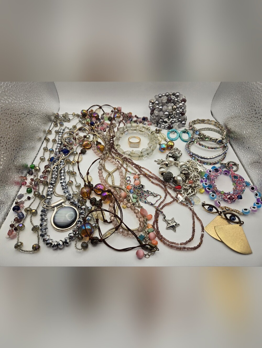Costume Jewelry Lot Pastel Evil Eye 20 Wearable Pieces Necklace Bracelet Earring
